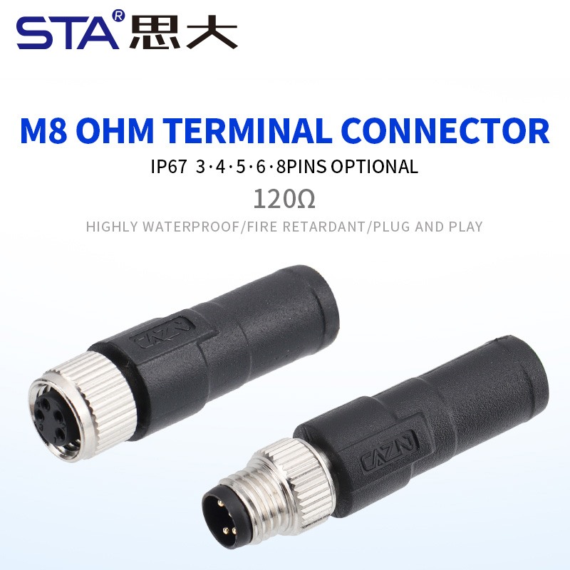 Разъем M8 (папа/мама) с клеммой 120 Ом, 3, 4, 5, 6, 8 контактов