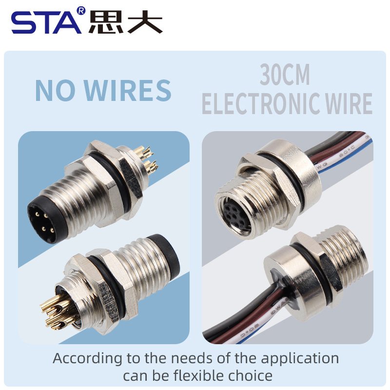 Водонепроницаемый встроенный клеевой разъем M8 IP67 с заливкой, креплением спереди/сзади, с проводом длиной 30 см