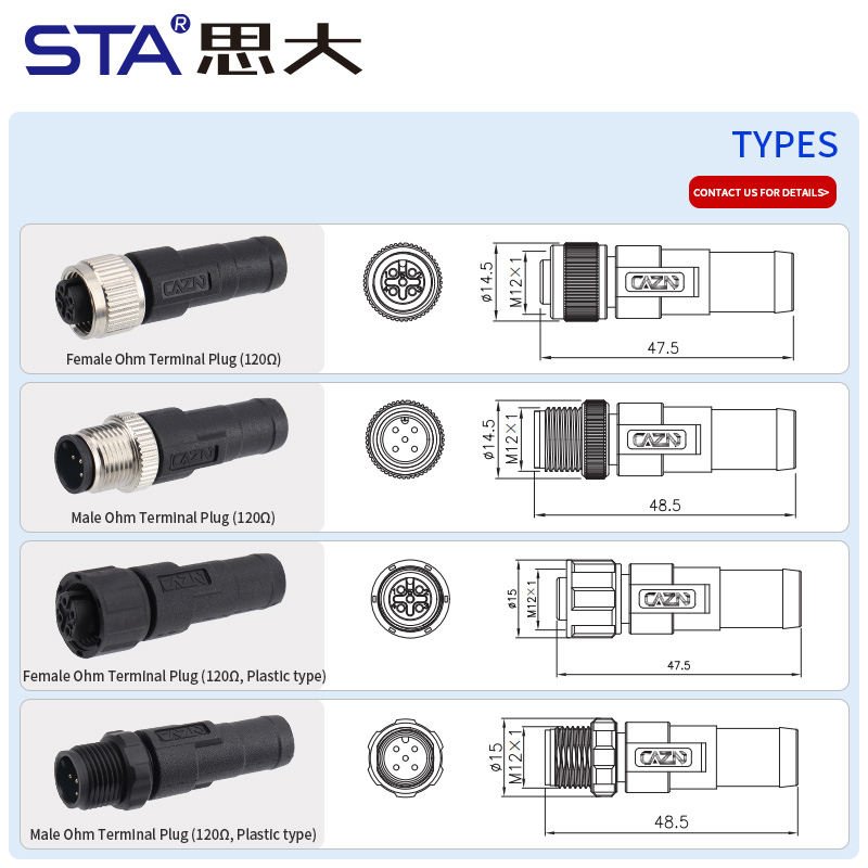 M12 Терминальный Резистор 120Ω | Разъём M12 Муж./Жен
