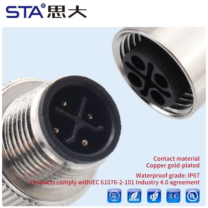 M12 S-code Металлические Панельные Разъёмы 3/4 pin IP67