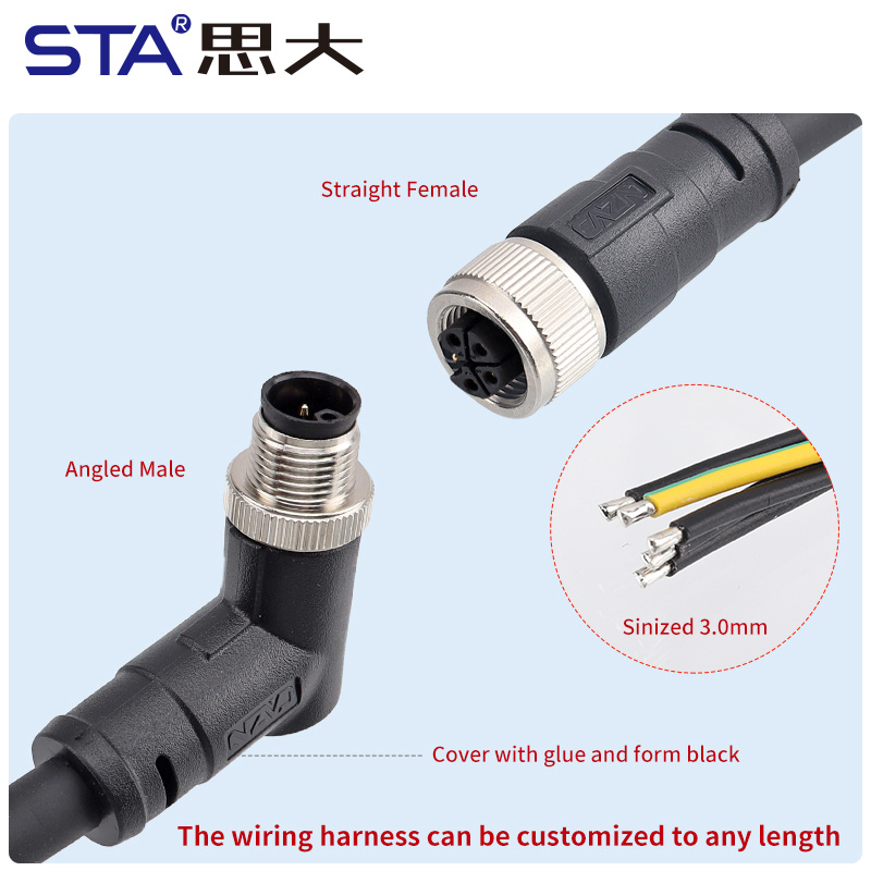 Прямой/угловой литой штекерный соединитель M12 Power Type L-Coded IP67