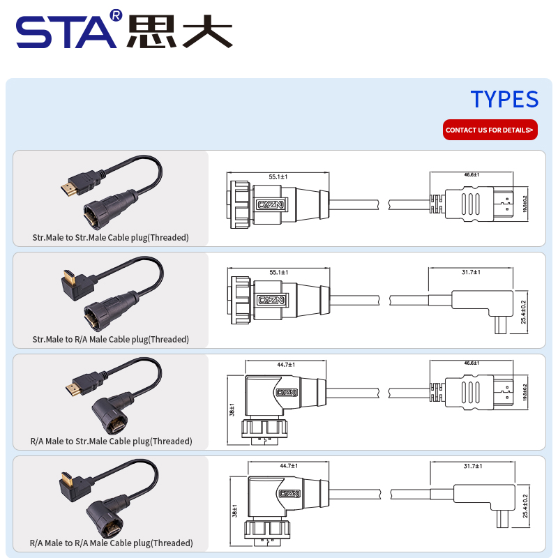 Водонепроницаемый кабель HDMI с резьбовым соединением (IP67, 4K / 8K)