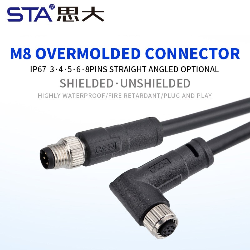 Экранированный прямой/угловой литой штекер M8 (папа/мама), 3, 4, 5, 6, 8 контактов