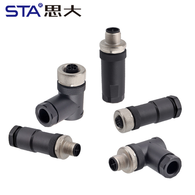 M12 S-Coded Питательный Разъём 630V 12A — Прямой/Угловой Пластиковый Кабельный Штекер PG9/PG11