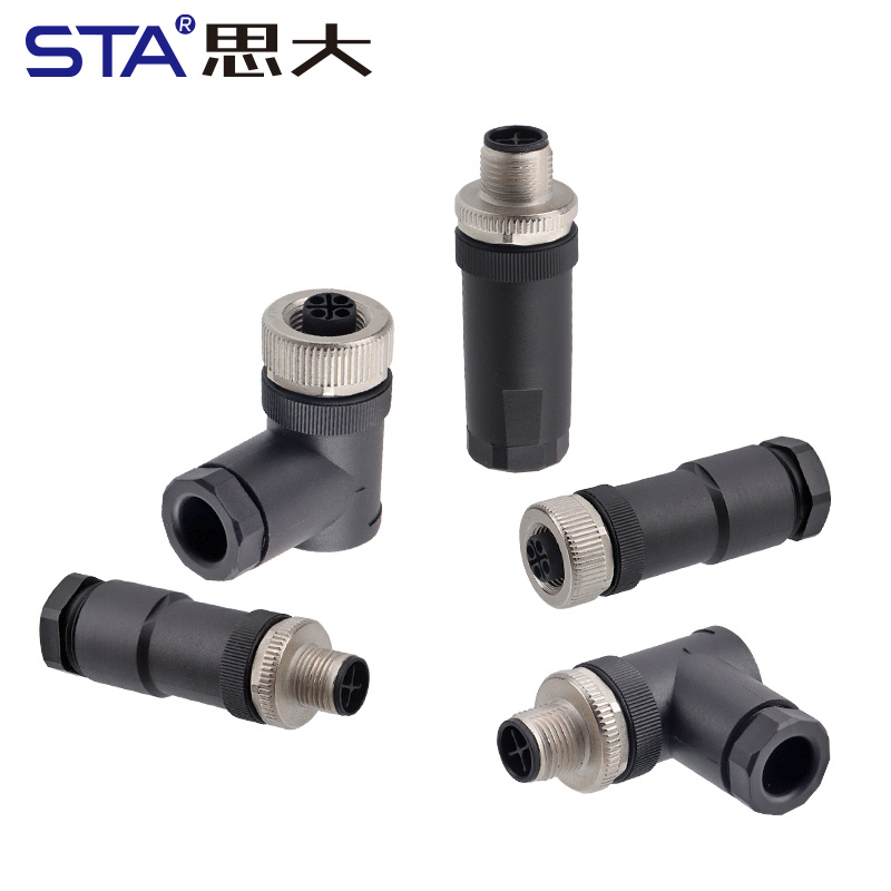 M12 S-Coded Питательный Разъём 630V 12A — Прямой/Угловой Пластиковый Кабельный Штекер PG9/PG11