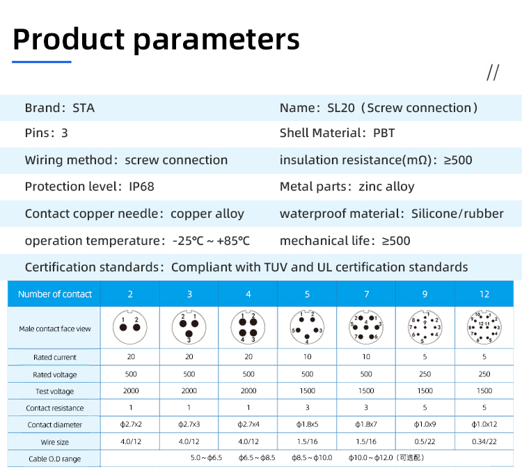 Водонепроницаемый разъем LP20 IP68 3 pin | Промышленный штекер