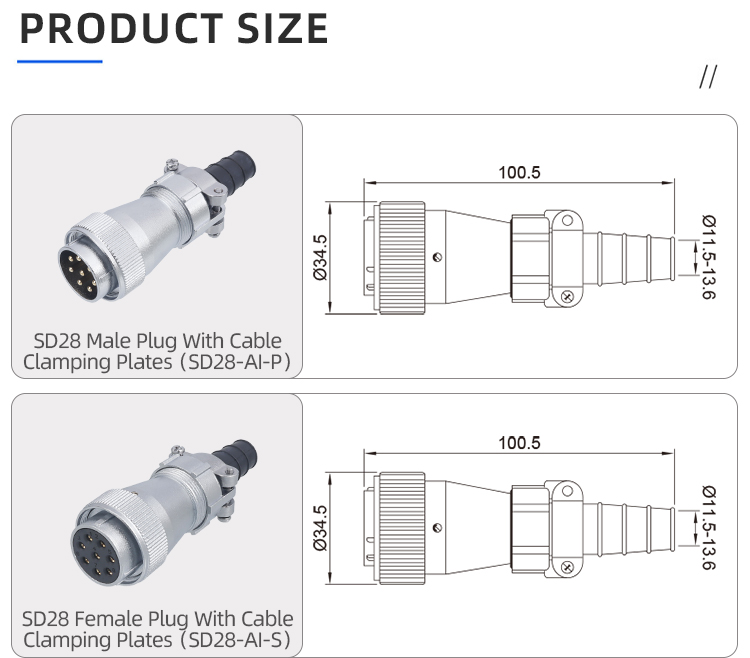 Разъем SD28: IP65 Мощный металлический резьбовой штекер и розетка