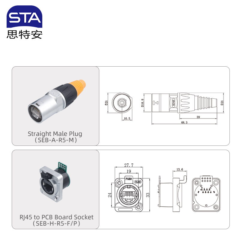 Разъем RJ45 SEB IP67 | Кнопочный промышленный Ethernet CAT6A/CAT5e