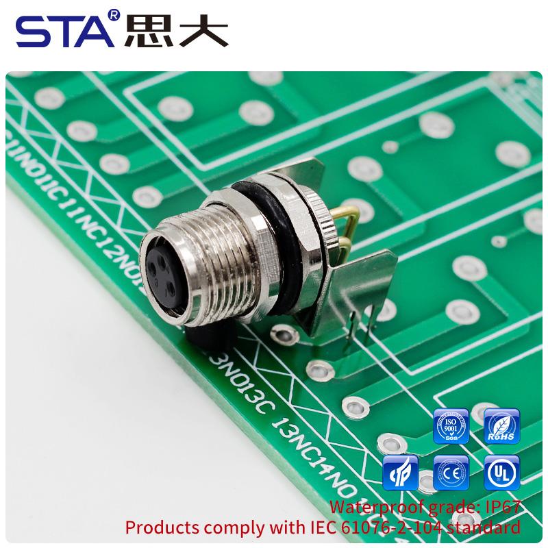 Водонепроницаемый разъем M8 для печатной платы, прямой/угловой, с задним креплением, металлический интерфейс, с заземлением, 3, 4, 5, 6, 8 контактов