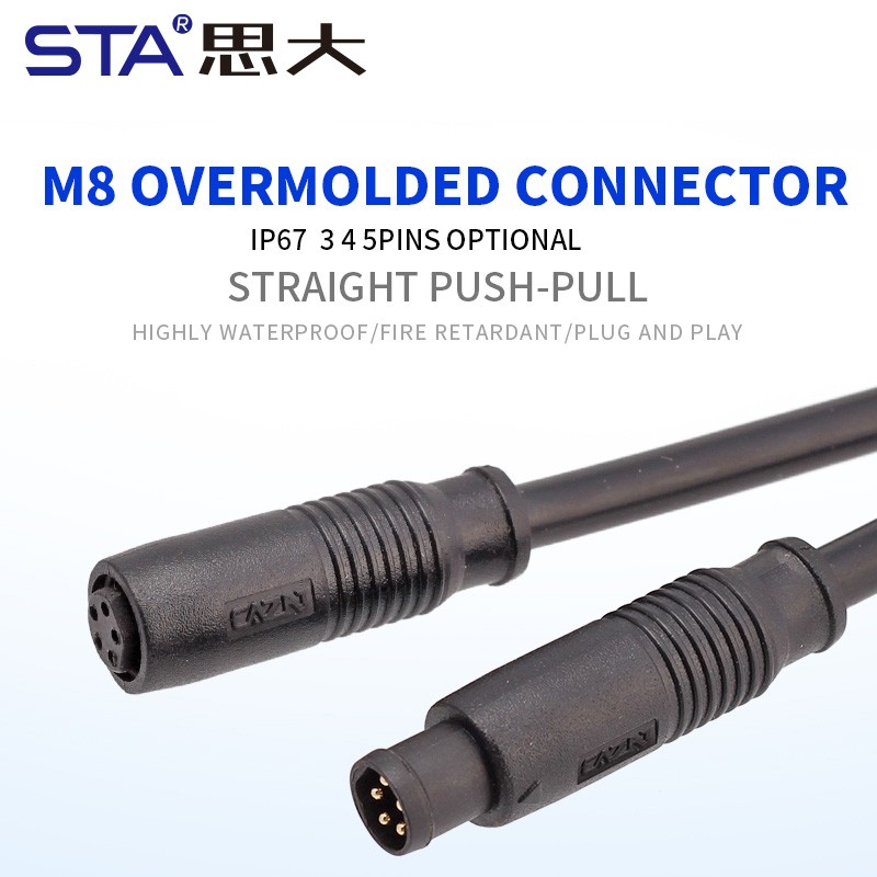 Водонепроницаемый пластиковый литой штекер M8 с быстроразъемным соединением, степень защиты IP67, 3, 4, 5 контактов