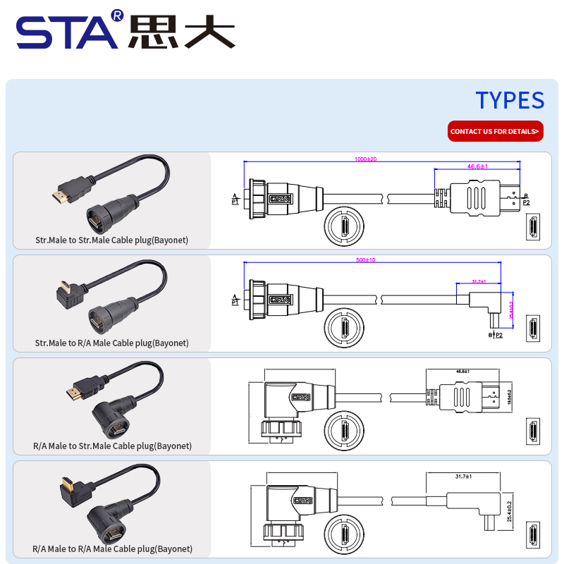 Водонепроницаемый кабель HDMI с байонетным разъемом IP67