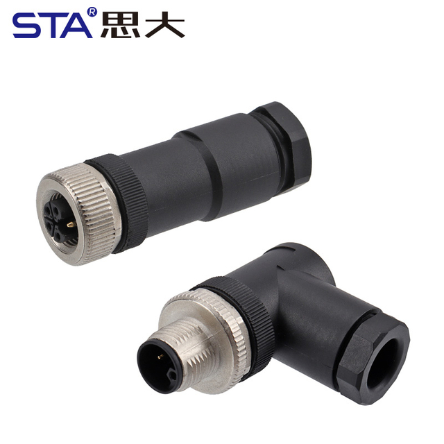 M12 Power Type L-Coded Straight / Angled Male Female Plastic Assembled Plug Connector 63V/16A