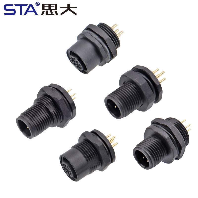 M12 Водонепроницаемые Панельные Пластиковые Разъёмы PCB Переднего/Заднего Монтажа