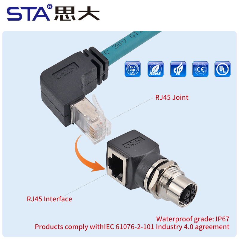 M12 X-Code IP67 адаптеры RJ45 и I-Type — 180° / 90° / металл