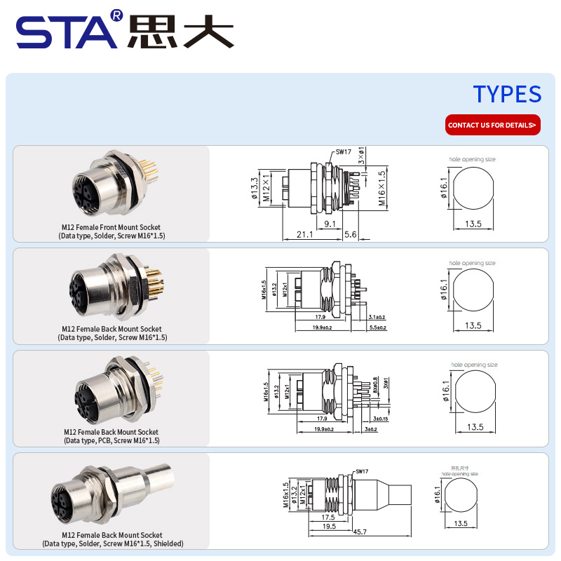 M12 X-код 8 контактов IP67 Металлическая Панельная Розетка