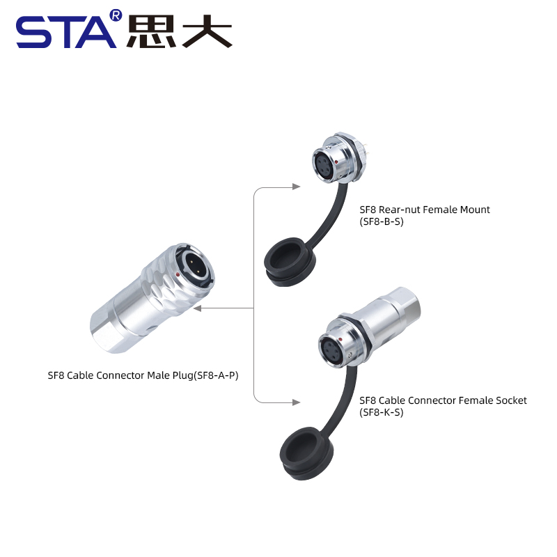 Разъем SF8: IP44 Металлический авиационный штекер 8 пин для LED