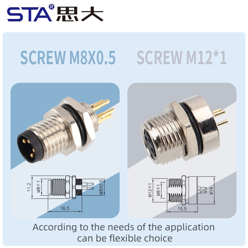Разъем M8 для печатной платы (папа/мама) с креплением спереди/сзади, 3, 4, 5, 6, 8 контактов