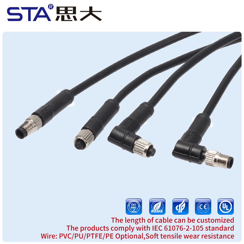 Прямой/угловой литой штекер M5 с 3/4 контактами, водонепроницаемый