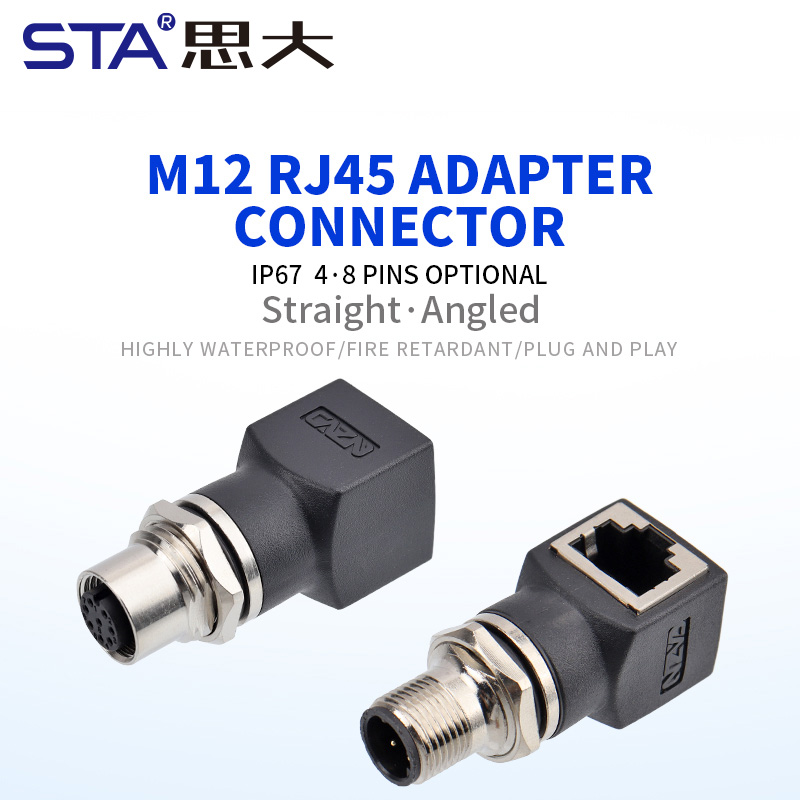 M12–RJ45 Промышленный Сетевой Разъём | Прямой/Угловой A/D Код