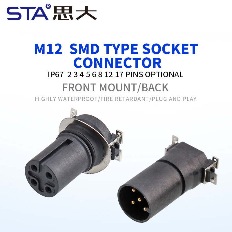 Разъём M12 SMD с фланцем, 2–17 контактов, передняя/задняя установка