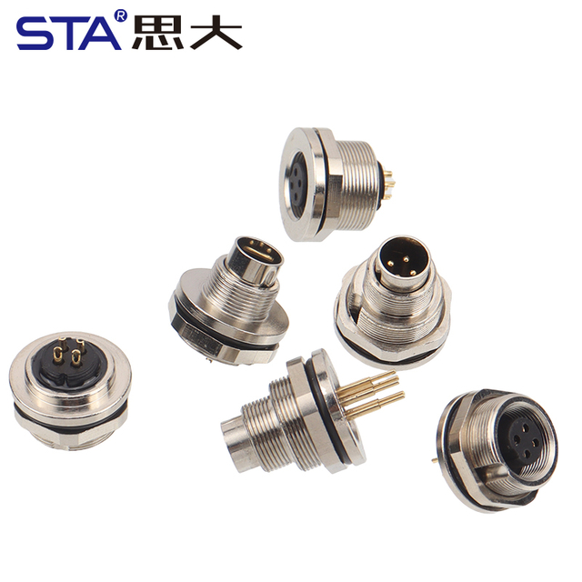 Разъёмы M9 с пайкой, металлические, передний/задний монтаж, 2–8 контактов