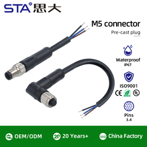 M5 Прямой / Угловой литой разъём, 3/4 контакта, водонепроницаемый коннектор