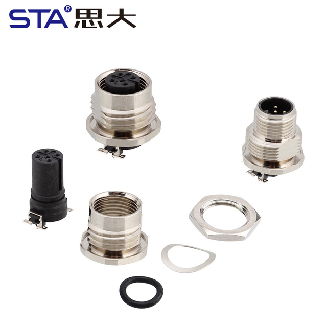 Разъём M12 SMD с фланцем, 2–17 контактов, передняя/задняя установка