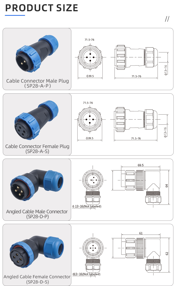 SP28 IP68 Разъем: Промышленный Авиационный Соединитель 45А/380В