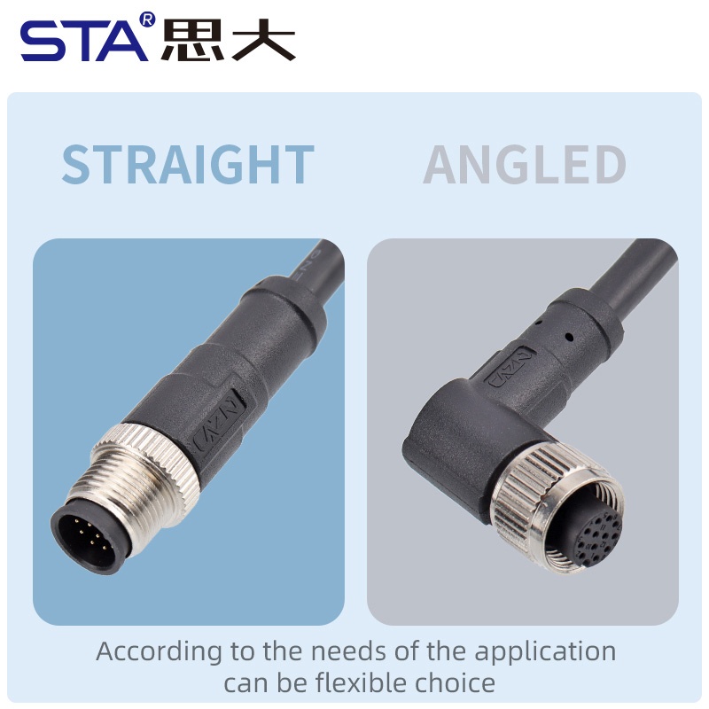 M12 Неэкранированный Литой Прямой/Угловой Разъём с Кабелем PVC/TPU