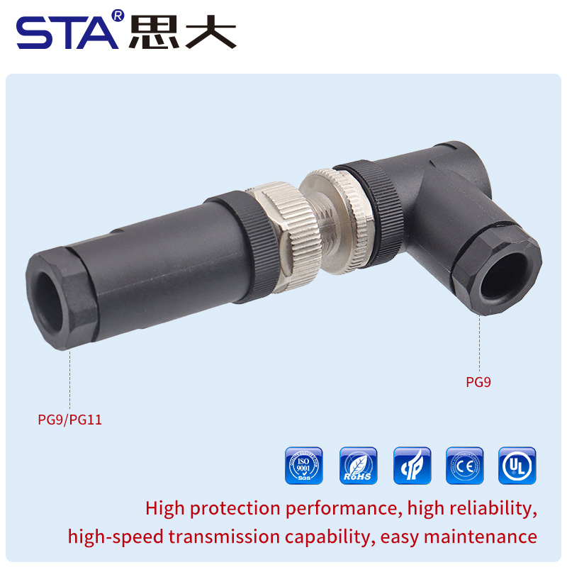 М12 T-код Силовой Прямой/Угловой Пластиковый Разборный Разъём IP67, 60V/12A