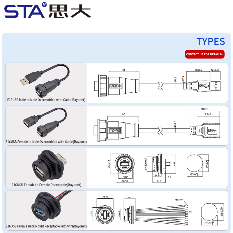  Кабель USB 2.0 с байонетным водонепроницаемым разъемом, литой (опрессованный), IP67/IP68