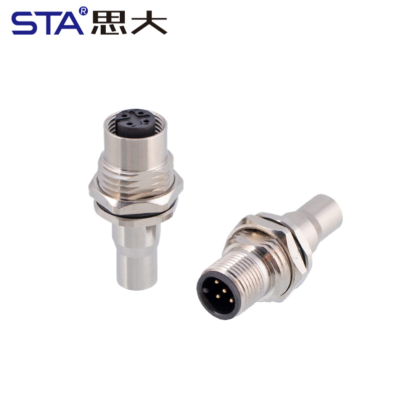 M12 металлический задний монтажный разъём с пайкой и экранирующей трубкой