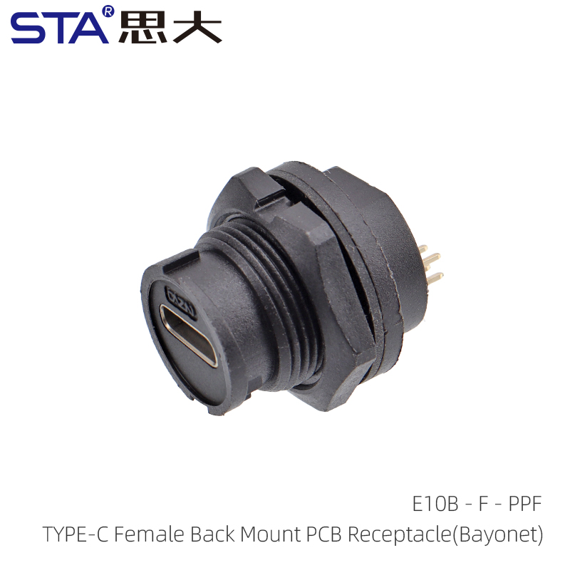 Разъем Type-C IP68: Розетка для Заднего Монтажа Байонет