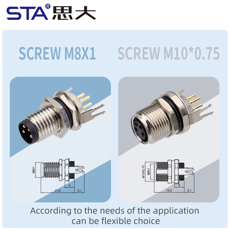 Водонепроницаемый разъем M8 для печатной платы, прямой/угловой, с задним креплением, металлический интерфейс, с заземлением, 3, 4, 5, 6, 8 контактов