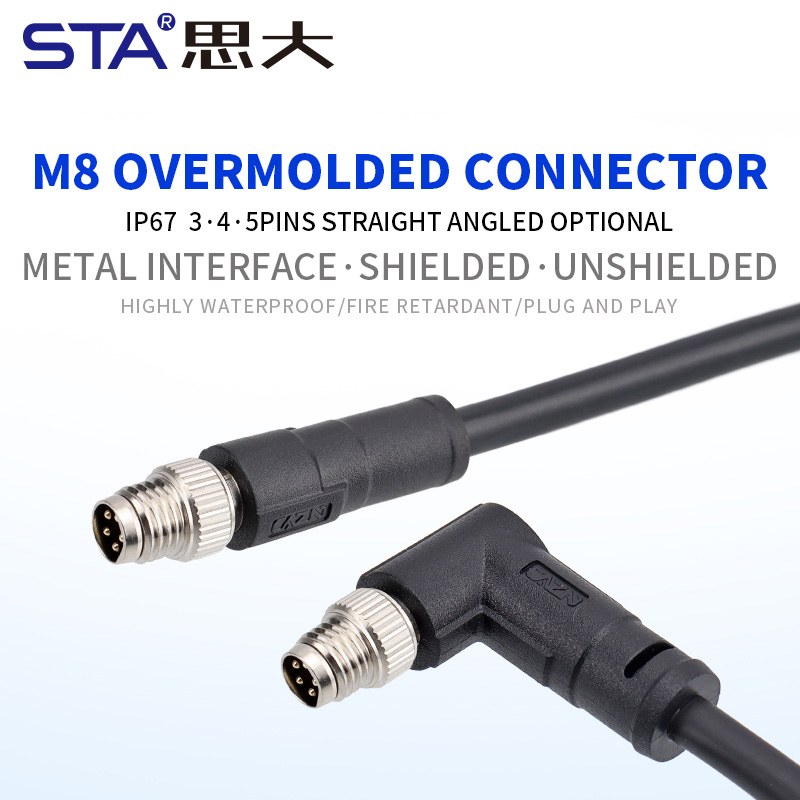 Прямой литой металлический разъем M8 (папа/мама) с 3/4/5 контактами