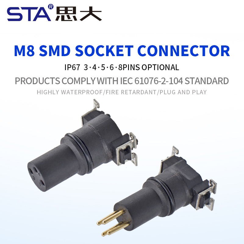 Разъем M8 SMD, с 3, 4, 5, 6, 8 контактов