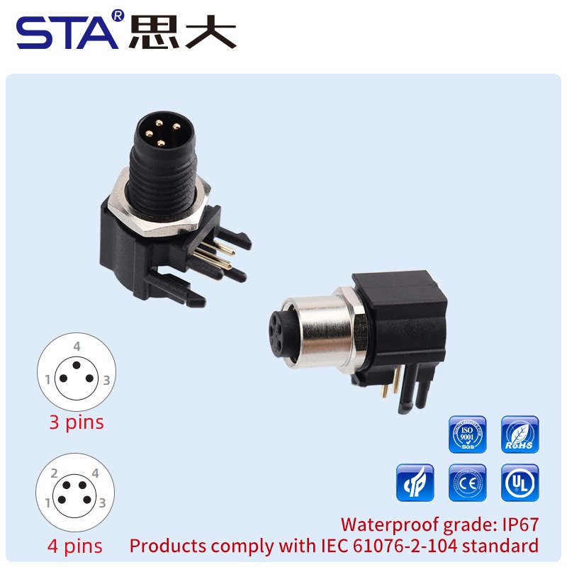 Пластиковый угловой разъем M8 с задним креплением, с быстроразъемным креплением, с задним креплением