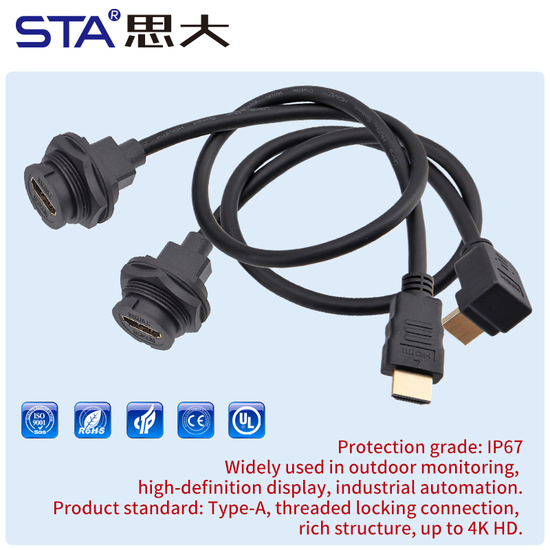 Водонепроницаемая HDMI разъемная панель с зажимом для кабеля IP67