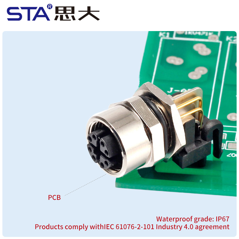 M12 X-Code IP67 Панельный Разъём PCB/SMD Для Данных