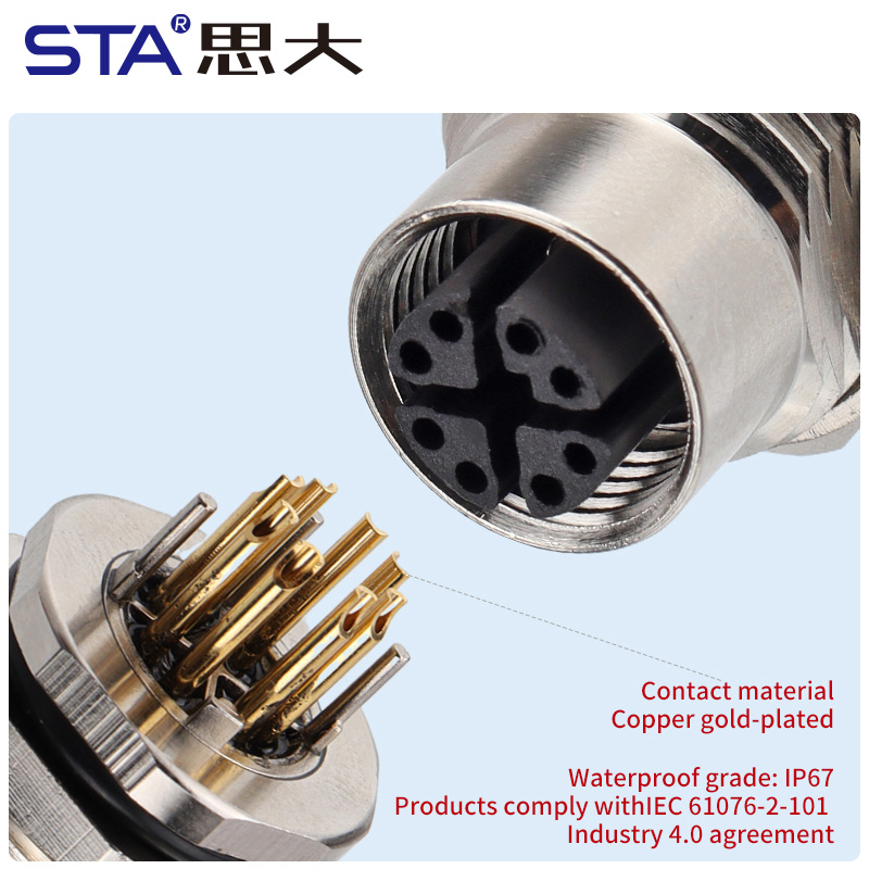 M12 X-Code IP67 адаптеры RJ45 и I-Type — 180° / 90° / металл