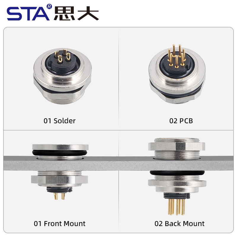 Разъем M9 для PCB: Байонетный Соединитель IP67 (Задний Монтаж)