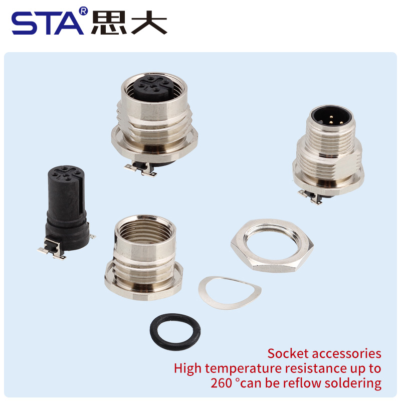 Разъём M12 SMD с фланцем, 2–17 контактов, передняя/задняя установка