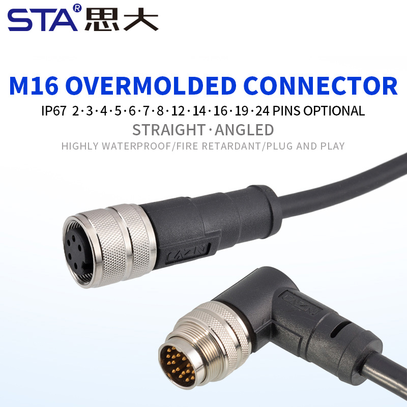 M16 неэкранированный overmolded разъём IP67 прямой угловой/90°