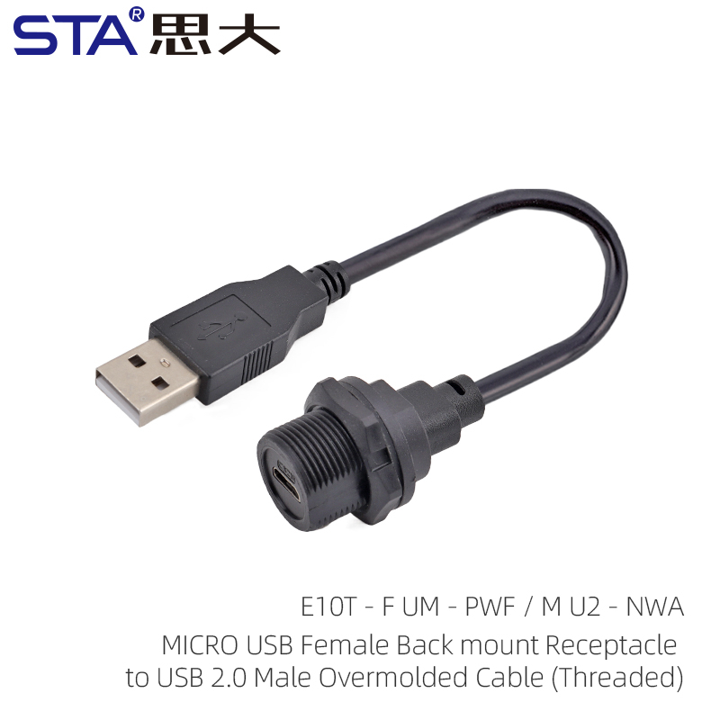 Usb Threaded Герметичный литой штекерный разъем Micro USB с резьбовым соединением ...