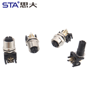 M12 Прямоугольный угловой разъём PCB, передний/задний монтаж