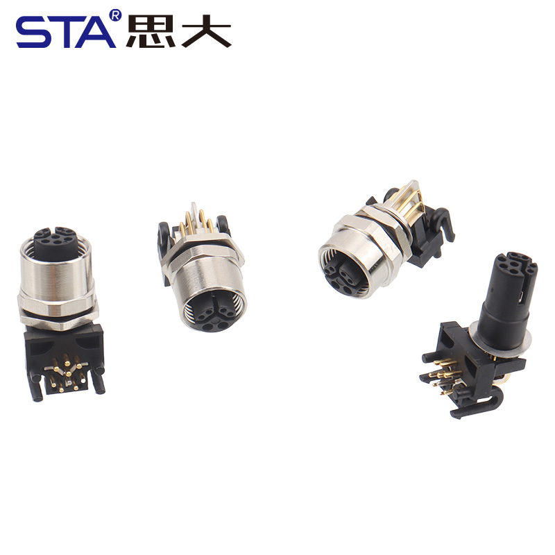 M12 Прямоугольный угловой разъём PCB, передний/задний монтаж