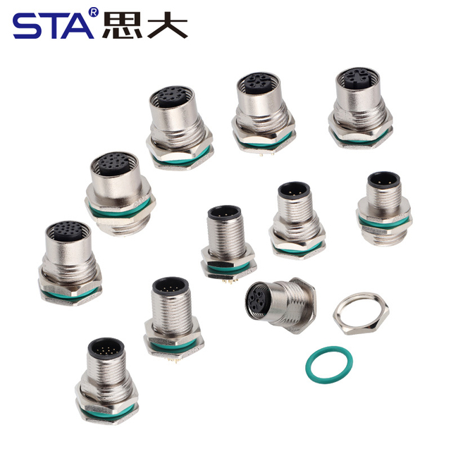 Водонепроницаемый авиационный штекер M12 IP67 для пайки/печатных плат, цинковый сплав, штекер/гнездо, передний/задний монтажный разъем