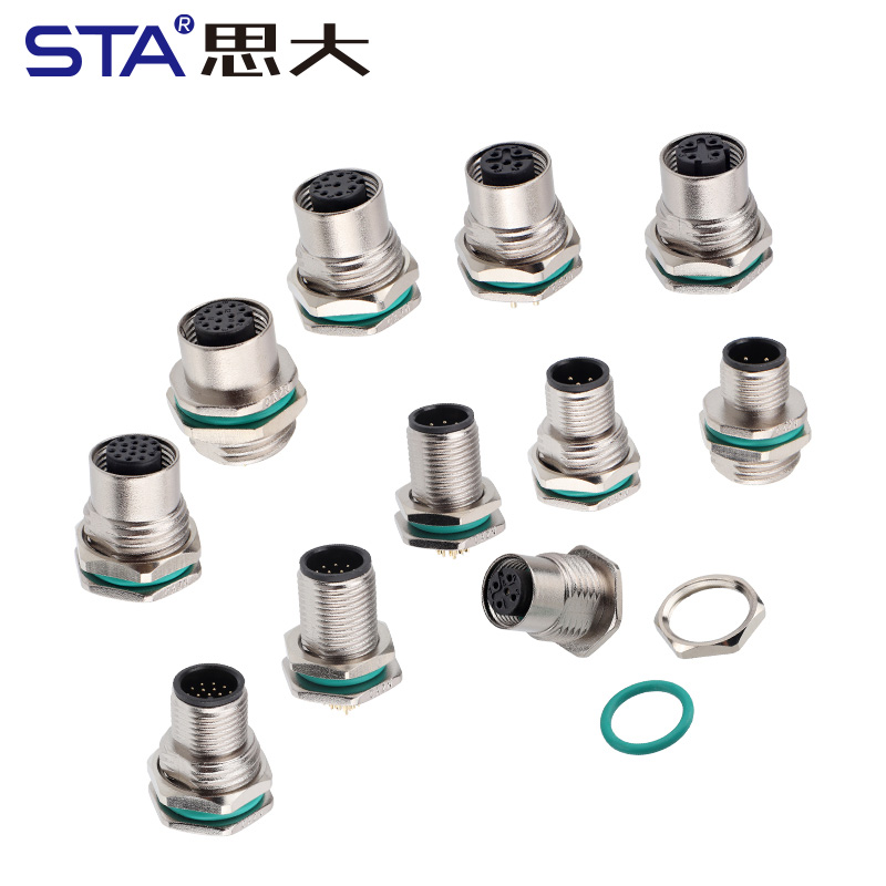 Водонепроницаемый авиационный штекер M12 IP67 для пайки/печатных плат, цинковый сплав, штекер/гнездо, передний/задний монтажный разъем