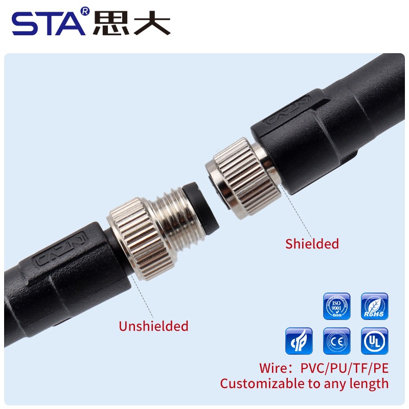 Неэкранированный прямой угловой литой штекер M8 (папа/мама), 3, 4, 5, 6, 8 контактов