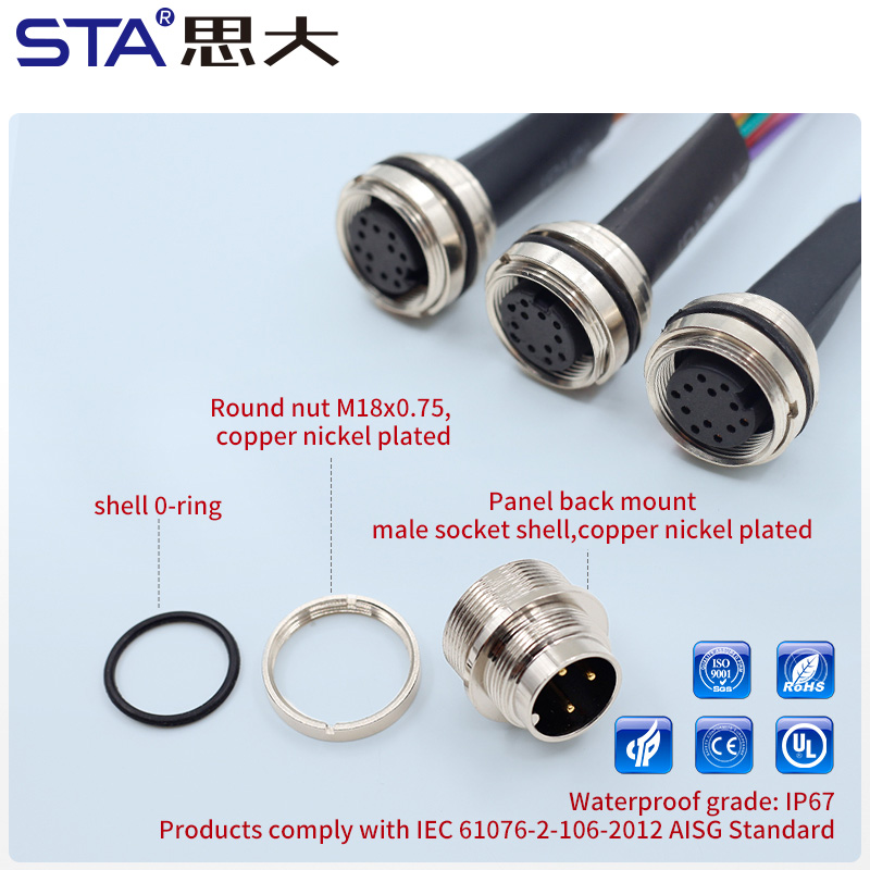 M16 IP67 паяемый панельный разъём розетка/вилка 